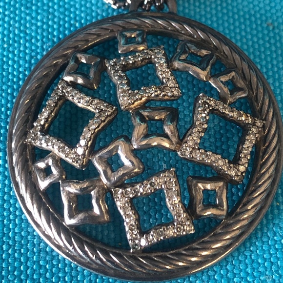Rare David Yurman Tapestry Quatrefoil 925 Sterling and Diamond Necklace - Picture 1 of 9